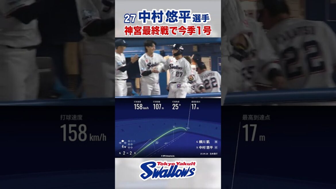 中村悠平選手 神宮最終戦で今季1号 #swallows #中村悠平 #shorts