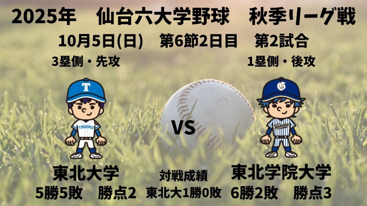 【仙台六大学野球_2025秋季リーグ戦】東北大学 vs. 東北学院大学　＜第6節　10月5日＞