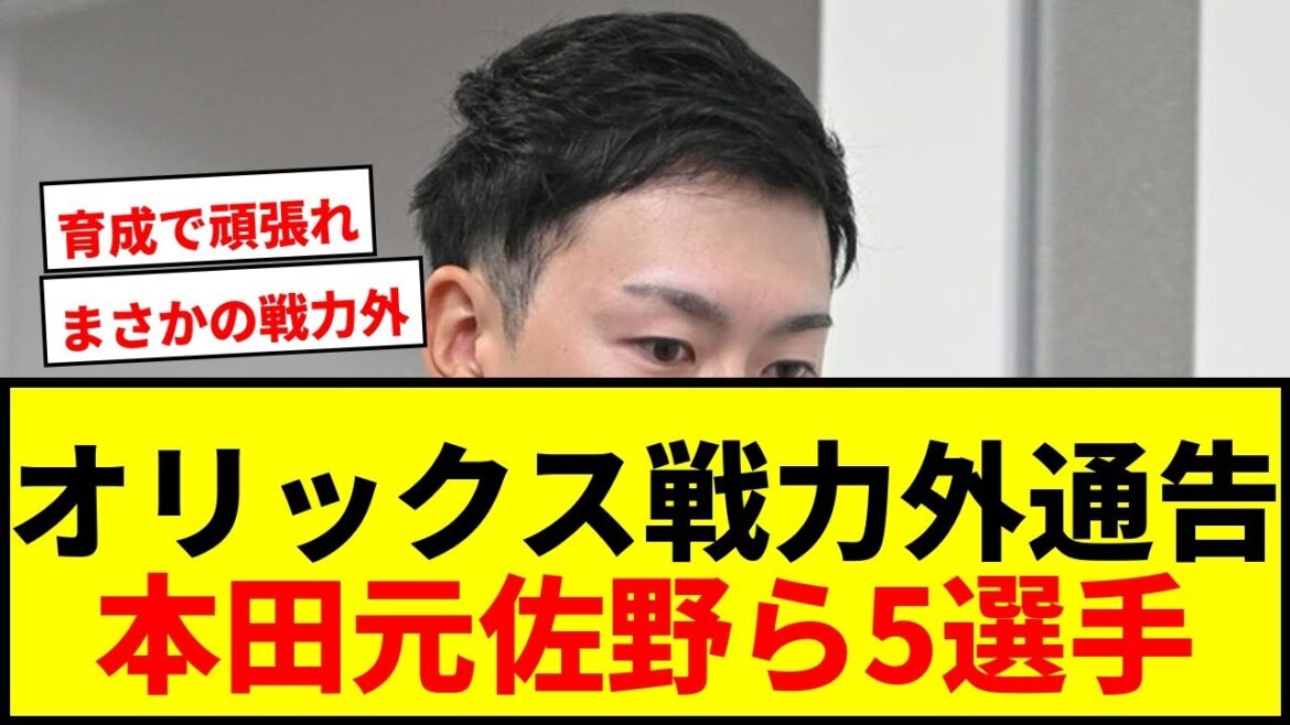 【速報】オリックス 本田仁海、元謙太、佐野皓大ら5選手に戦力外通告!育成からも2名 【速報】オリックス 本田仁海、元謙太、佐野皓大ら5選手に戦力外通告!育成からも2名