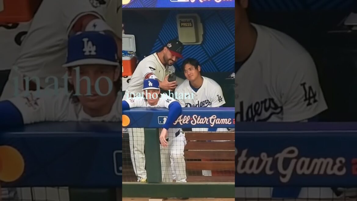 みんな大好き大谷翔平選手シリーズ、オールスター編。ベンチに座るや否や、タティスをはじめ、次々と色々な選手が写真を撮りに来たりハグしたり。相変わらずの人気者。#shoheiohtani #allstar