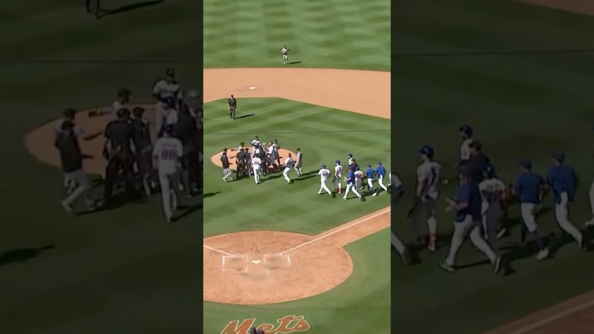 Marlins Sandy Alcantara hits Mets Mark Vientos and benches cleared #mlb #shorts