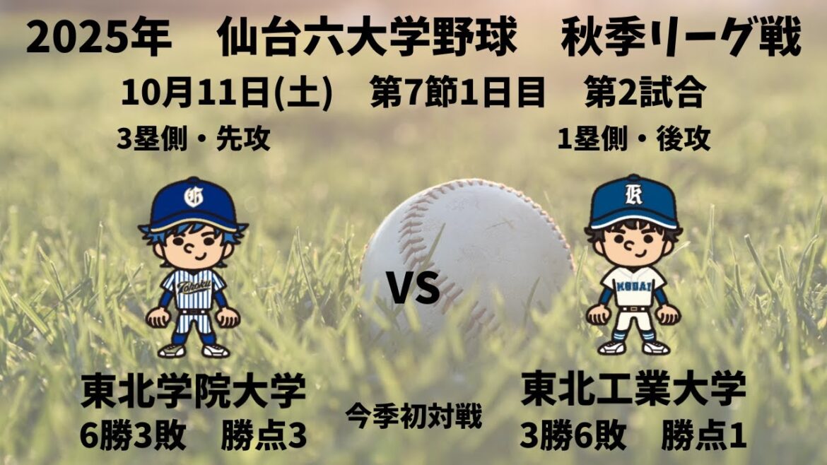 【仙台六大学野球_2025秋季リーグ戦】東北学院大学 vs. 東北工業大学　＜第7節　10月11日＞
