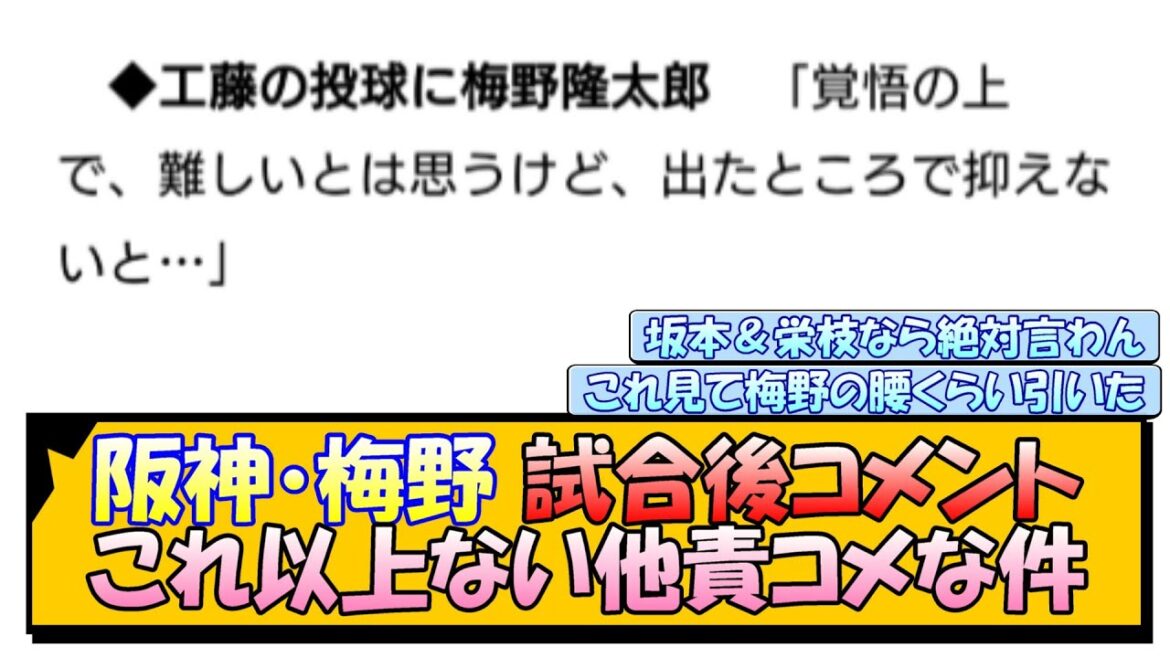 阪神・梅野の試合後コメント これ以上ない他責コメな件