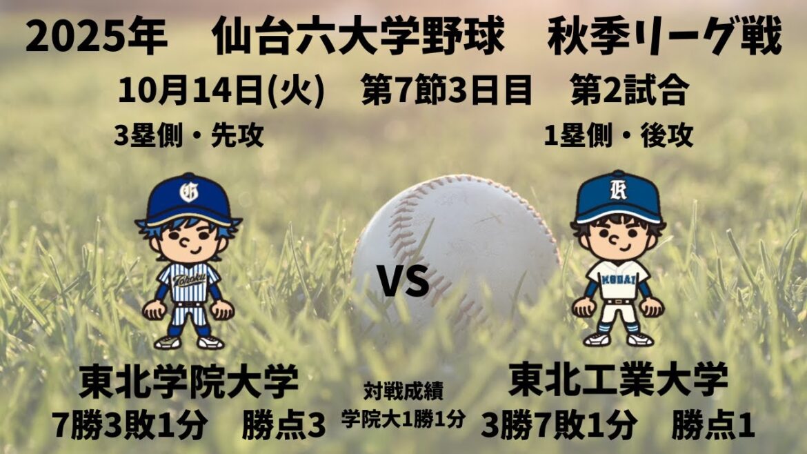 【仙台六大学野球_2025秋季リーグ戦】東北学院大学 vs. 東北工業大学　＜第7節　10月14日＞