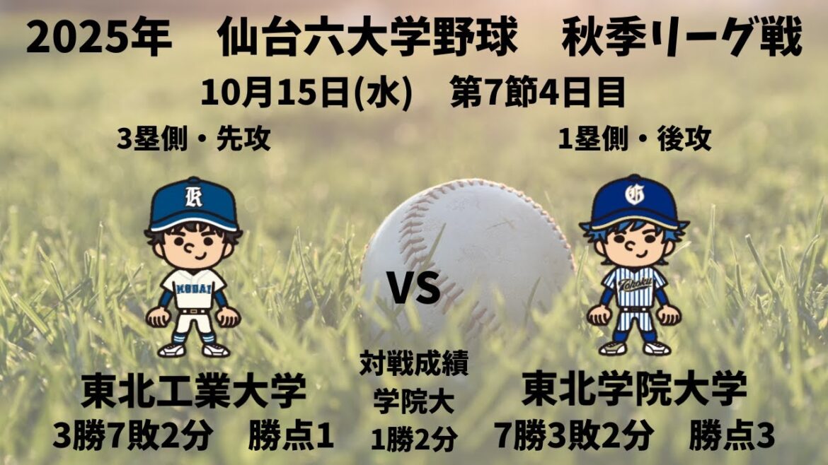 【仙台六大学野球_2025秋季リーグ戦】東北工業大学 vs. 東北学院大学　＜第7節　10月15日＞