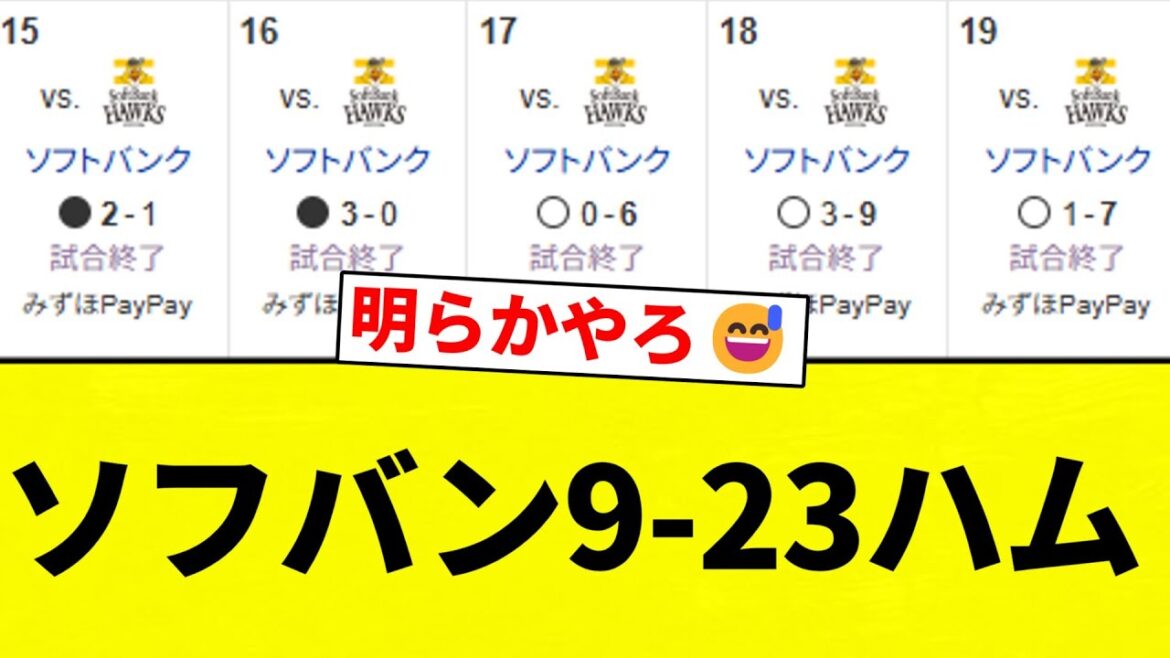 【決まったな】　ソフトバンクホークス9-23日本ハムファイターズ【プロ野球反応集】【2chスレ】【なんG】
