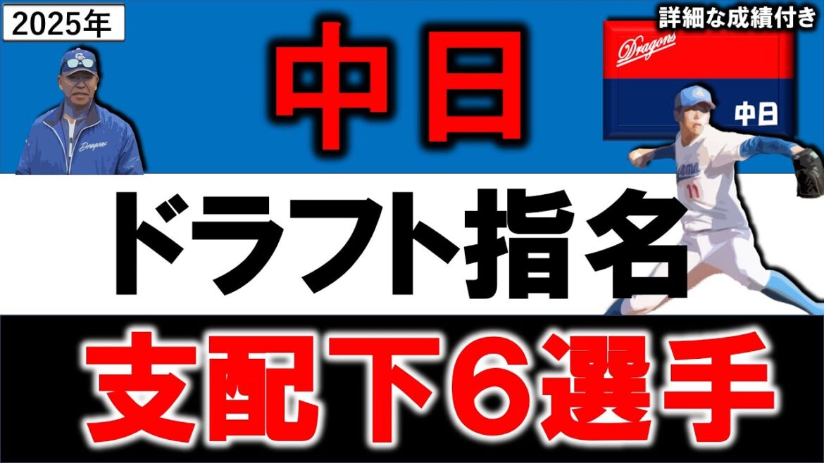 中日ドラゴンズ　２０２５年ドラフト指名選手一覧　中日支配下指名選手６名のプロフィール&成績をいち早く紹介！【中西 聖輝】【櫻井 頼之介】 【篠崎 国忠】 【能戸 輝夢】 【新保 茉良】【花田 旭】