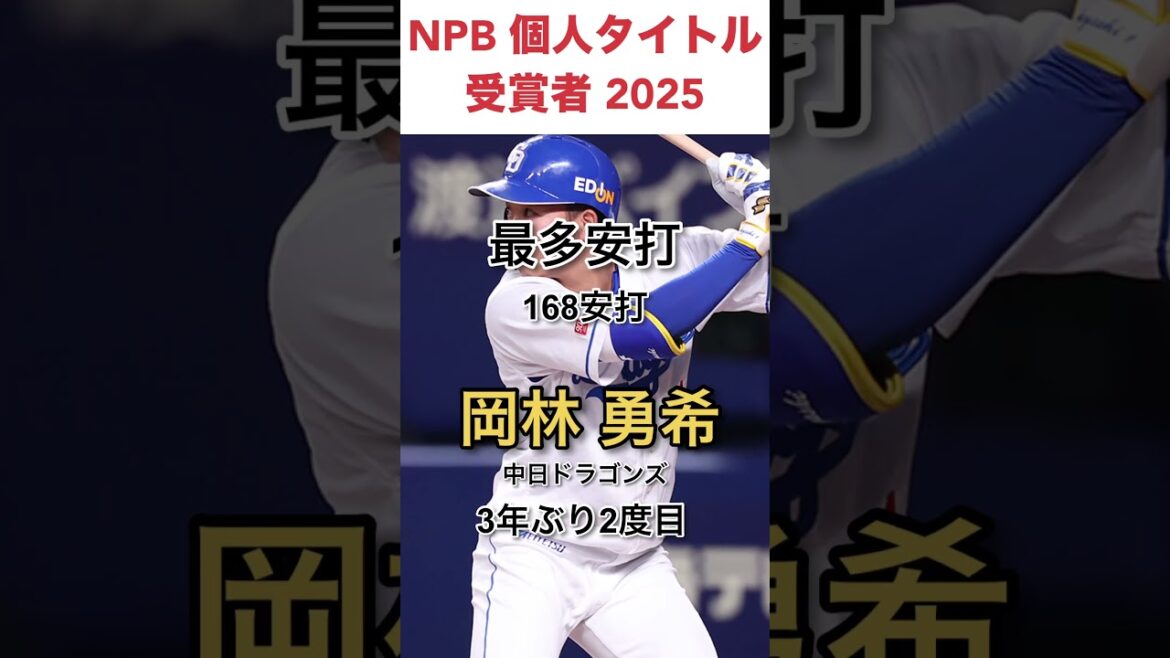 プロ野球セ・リーグ個人タイトル受賞者2025野手編 #NPB #カープ #中日 #阪神 #小園 #岡林 #佐藤 #近本