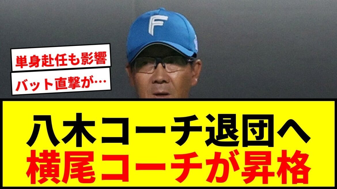 【速報】日本ハム・八木打撃コーチが今季限りで退団！横尾2軍コーチが1軍へ配置転換