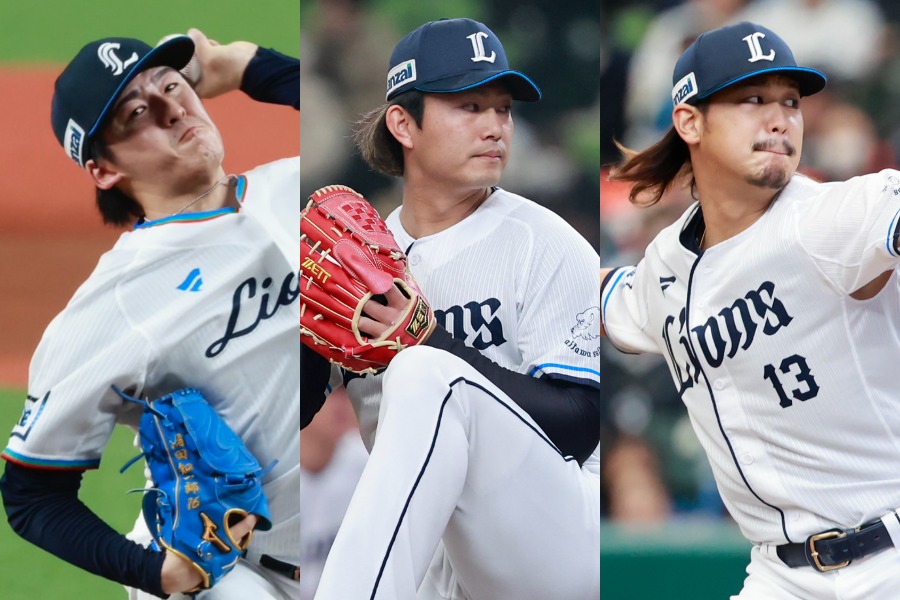 西部・隅田知一郎、今井達也、高橋光成（左から）【写真：小池義弘】