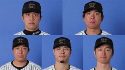 左上から阪神の才木浩人投手、村上頌樹投手、大山悠輔選手、佐藤輝明選手、近本光司選手