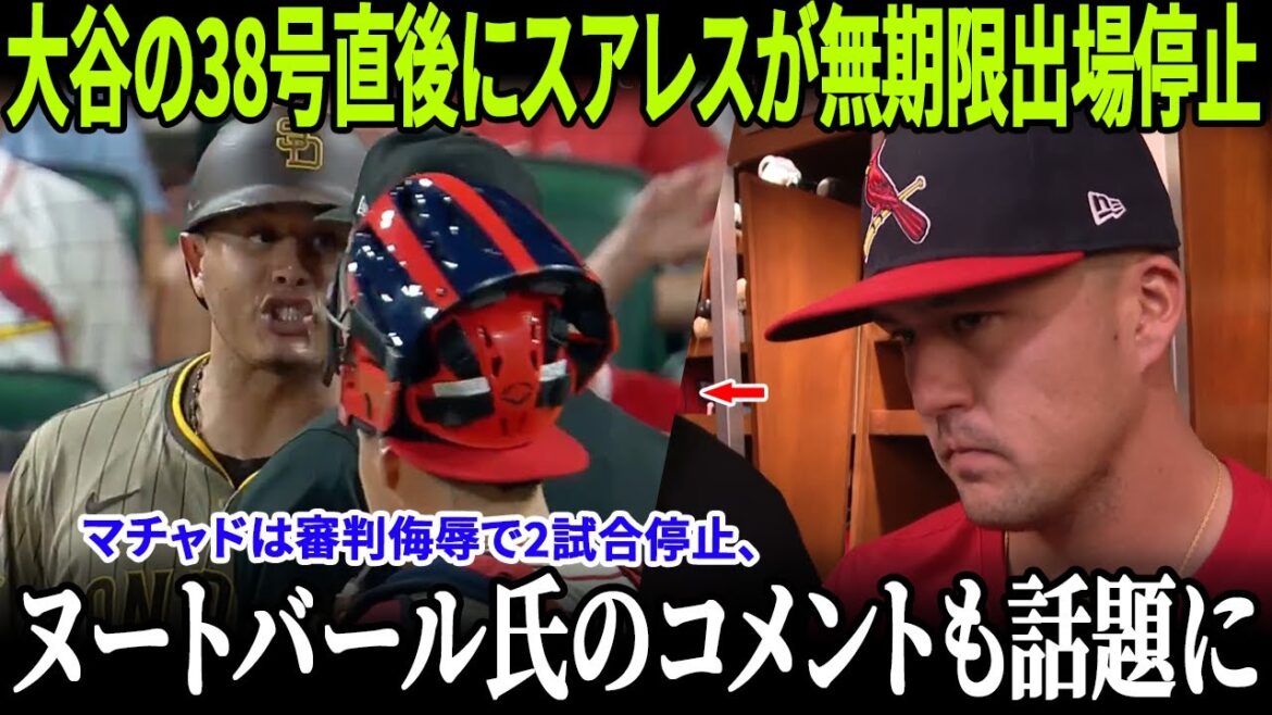 【MLB激震連発】大谷翔平の38号直後にスアレスが無期限出場停止!マチャドは審判侮辱で2試合停止、カージナルス戦で悪質投球が続出、ラース・ヌートバール氏のコメントも話題に!!【MLB/緊急報道】 【MLB激震連発】大谷翔平の38号直後にスアレスが無期限出場停止!マチャドは審判侮辱で2試合停止、カージナルス戦で悪質投球が続出、ラース・ヌートバール氏のコメントも話題に!!【MLB/緊急報道】