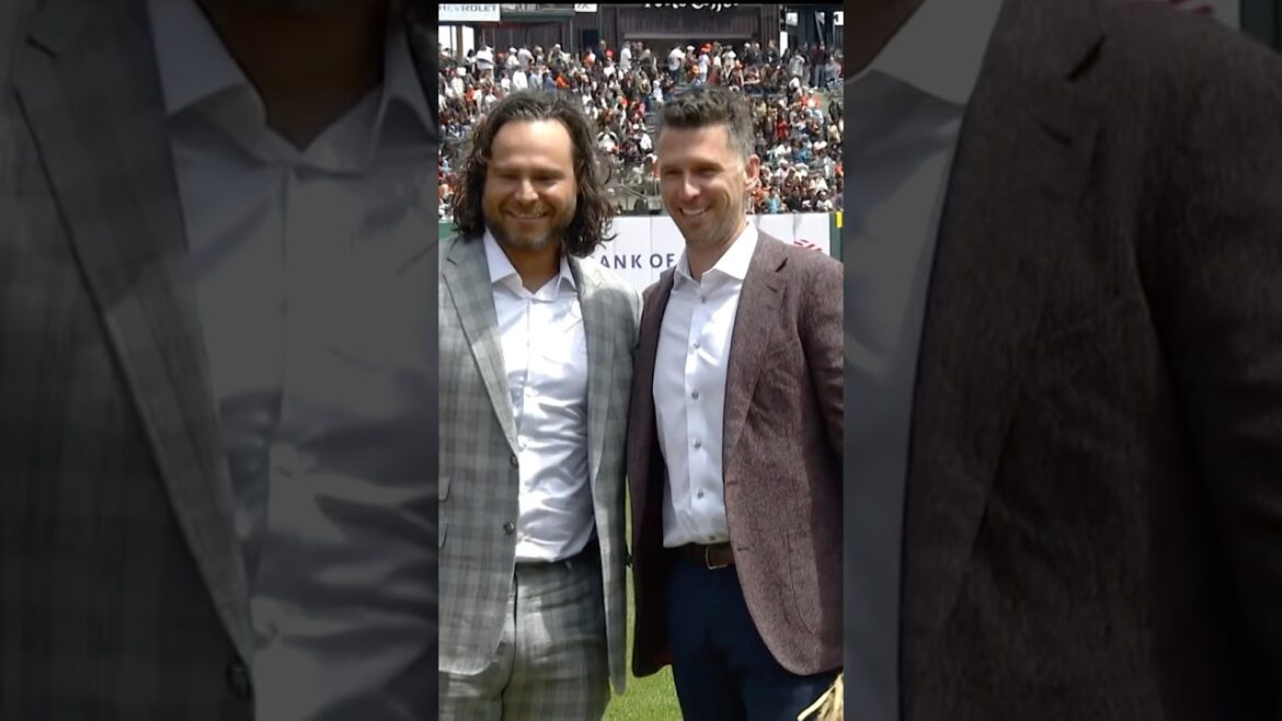Brandon Crawford’s First Pitch to Buster Posey 😆
