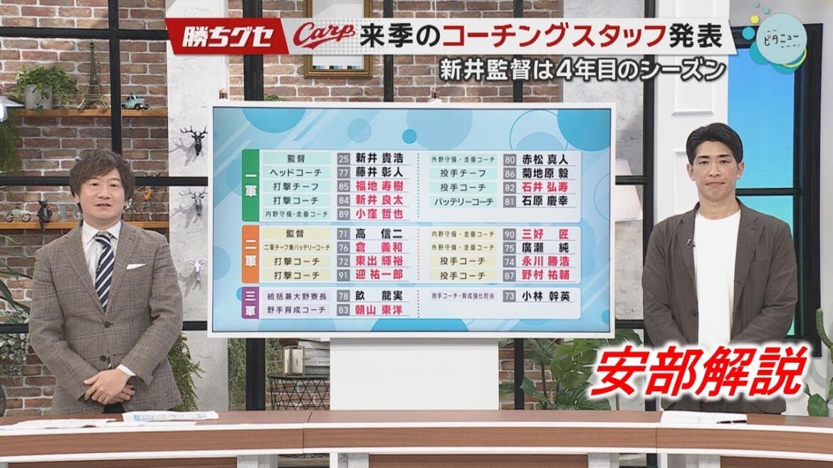 【安部解説】Carp来季コーチングスタッフを発表|勝ちグセ|カープ|ピタニュー 【安部解説】Carp来季コーチングスタッフを発表|勝ちグセ|カープ|ピタニュー