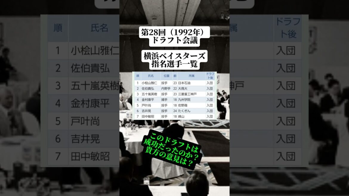 第28回（1992年）ドラフト会議横浜ベイスターズ指名選手一覧