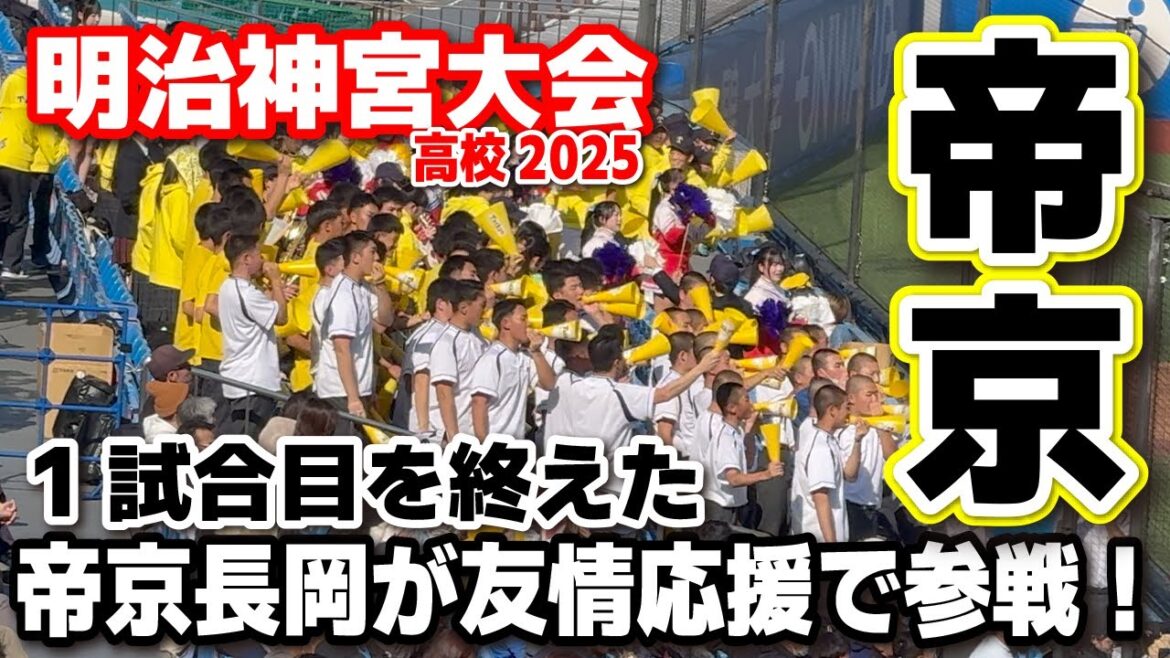 【高校野球】帝京応援　1試合目を終えた帝京長岡が友情応援で参戦！明治神宮大会　帝京vs山梨学院　2025.11.14   応援団 ブラバン応援 吹奏楽 チア