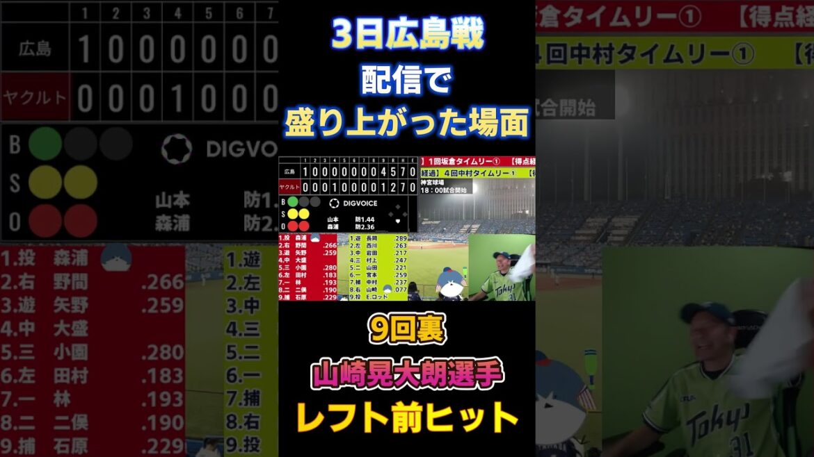 10.3 配信で盛り上がった場面!#山崎晃大朗 選手 9回裏最終打席のレフト前ヒット! #ヤクルトスワローズ #広島カープ #神宮球場 10.3 配信で盛り上がった場面!#山崎晃大朗 選手 9回裏最終打席のレフト前ヒット! #ヤクルトスワローズ #広島カープ #神宮球場