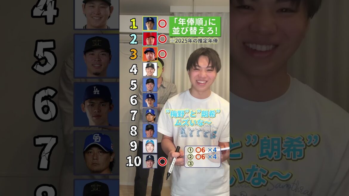 年俸順に並び替えろ！ #プロ野球 #野球 #大谷翔平 #佐々木朗希 #佐藤輝明