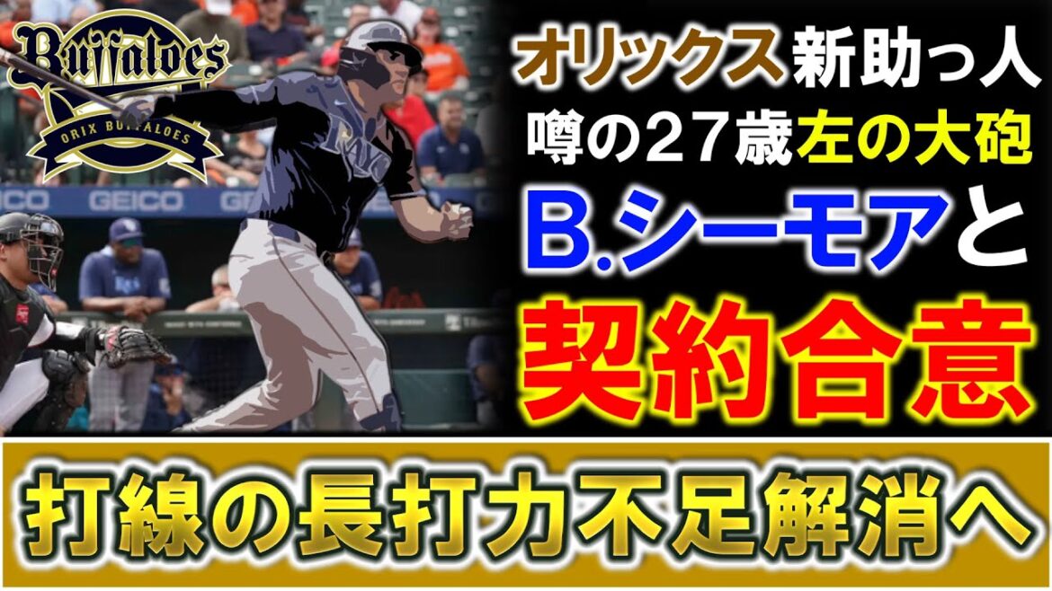 【待望の長距離砲獲りへ！】オリックスがアジア球界入り噂の２７歳左の大砲『ボブ・シーモア』と契約合意！今季ＡＡＡ３０本塁打を放ち打球速度最速１９０キロを誇る長距離砲で、打線の長打力不足解消へ！
