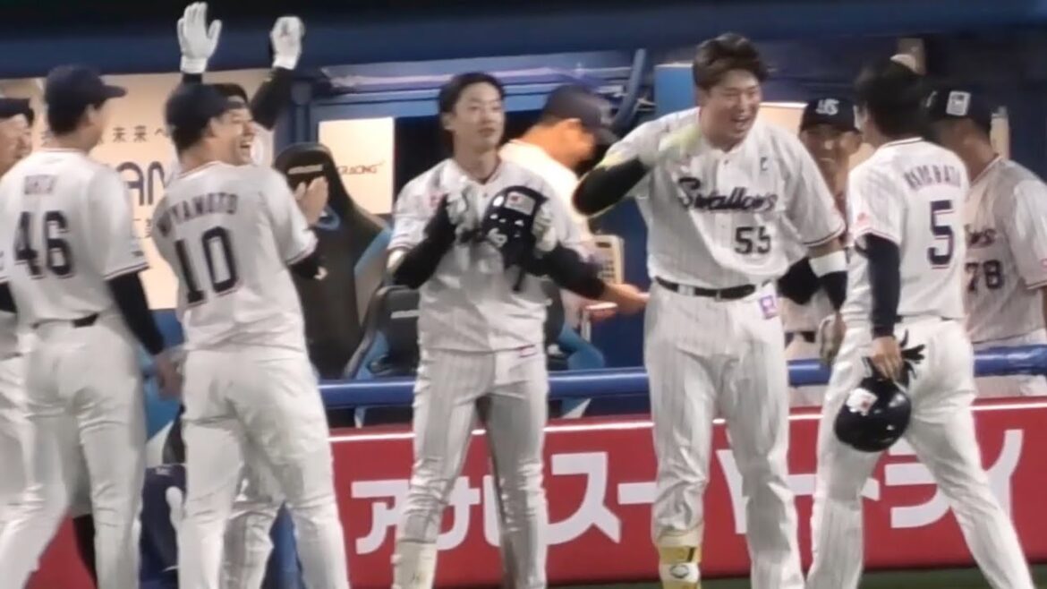 引退表明した川端慎吾、代打で登場後ベンチでヤクルトナインかは祝福！「川端慎吾コール」が響き渡る！東京ヤクルトスワローズvs広島東洋カープ 2025年9月27日