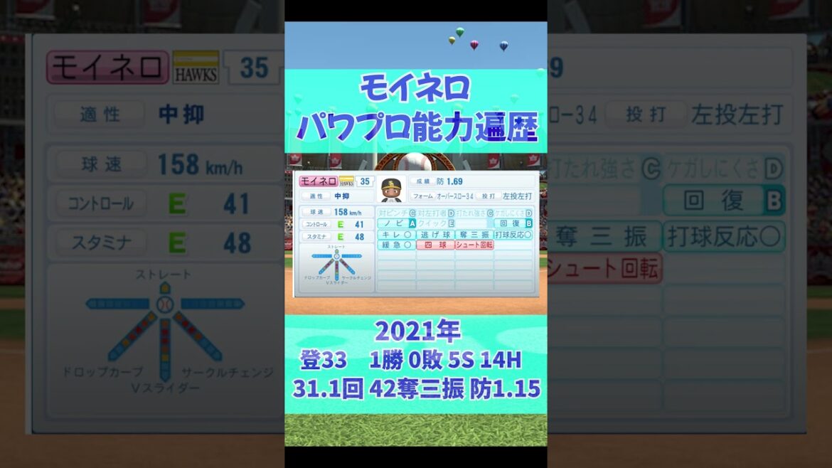 【パワプロ歴代能力】モイネロ  #パワプロ　#ソフトバンクホークス　#shorts #野球