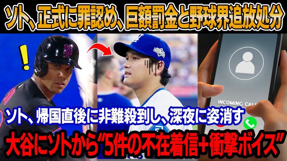 本日、30分間の会見でソトが罪を認め、大谷に許しを請うた！MLB、ソトに3大処分！ソト、罰金と野球界追放 ! ソト、帰国直後に非難殺到し、深夜に姿消す ! 大谷にソトから“5件の不在着信＋衝撃ボイス”