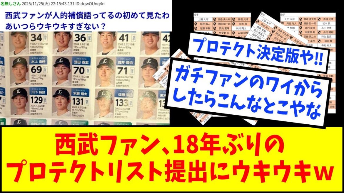 西武ファン、18年ぶりのプロテクトリスト提出にウキウキｗｗｗｗｗｗ【なんJ反応】【ネットの反応】