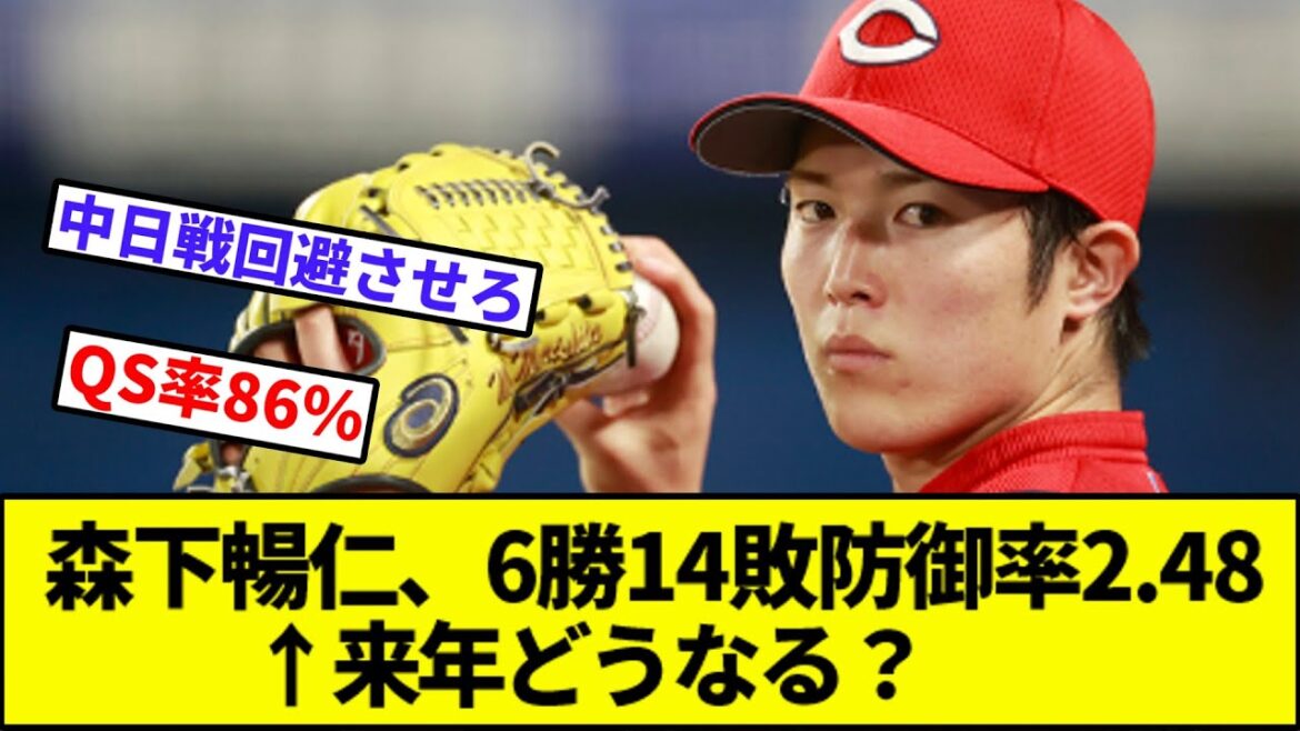 【対中日戦全回避へ】森下暢仁、6勝14敗防御率2.48←来年どうなる？【なんJ反応】【なんG反応】【プロ野球反応集】【2chスレ】【5chスレ】【巨人】【阪神】【中日】【横浜】【ヤクルト】【カープ】