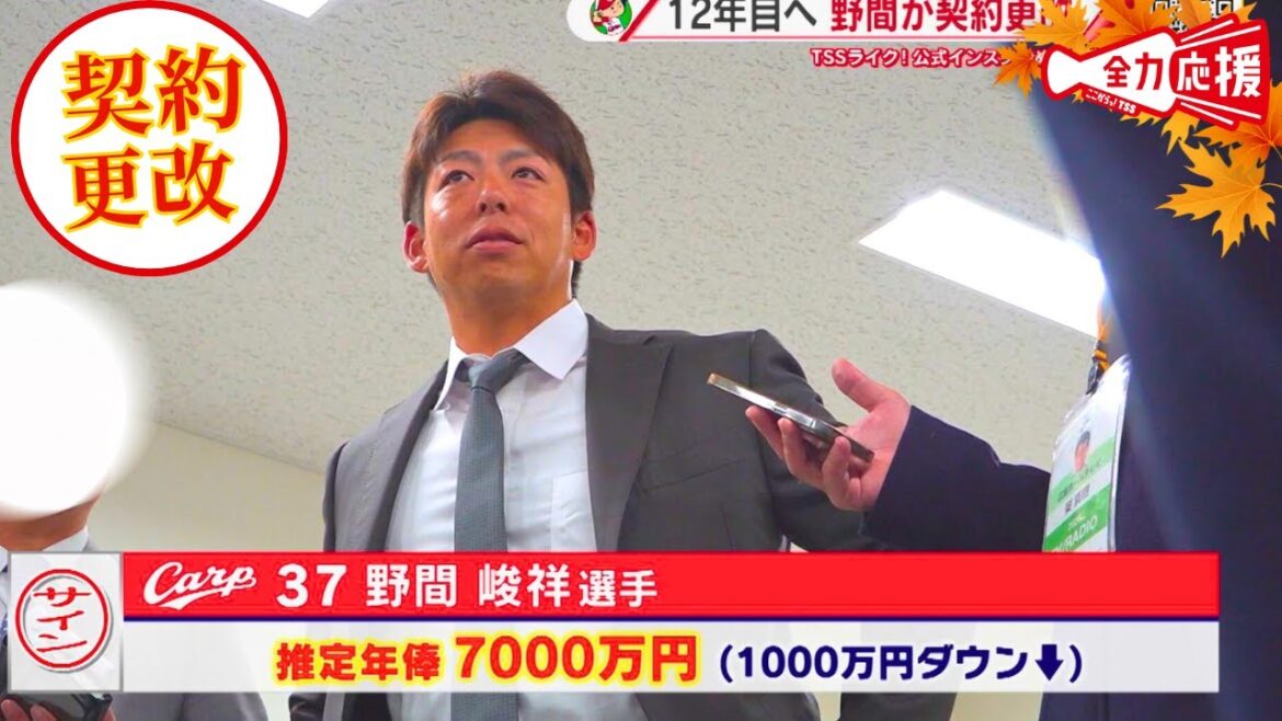 【カープ契約更改】野間峻祥選手　1000万円ダウンの推定7000万円 「力不足だった」と悔しさ見せる【球団認定】カープ全力応援チャンネル