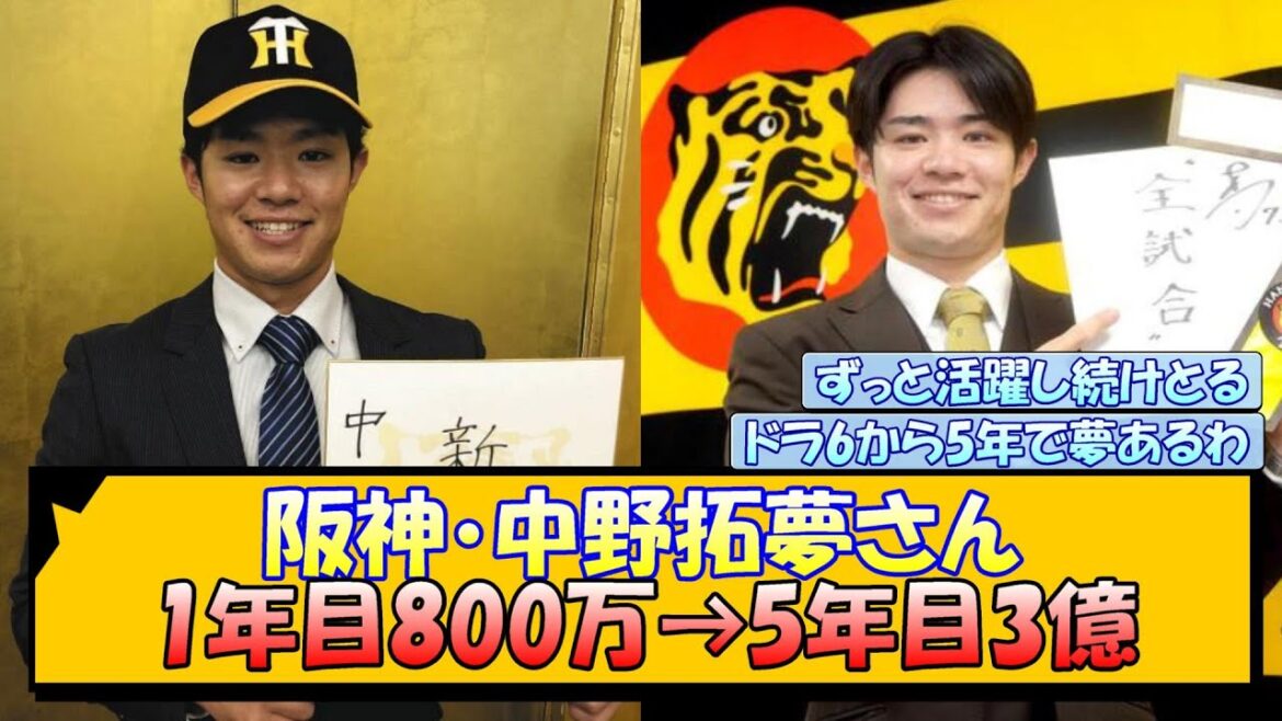 阪神・中野拓夢さん 1年目800万→5年目3億