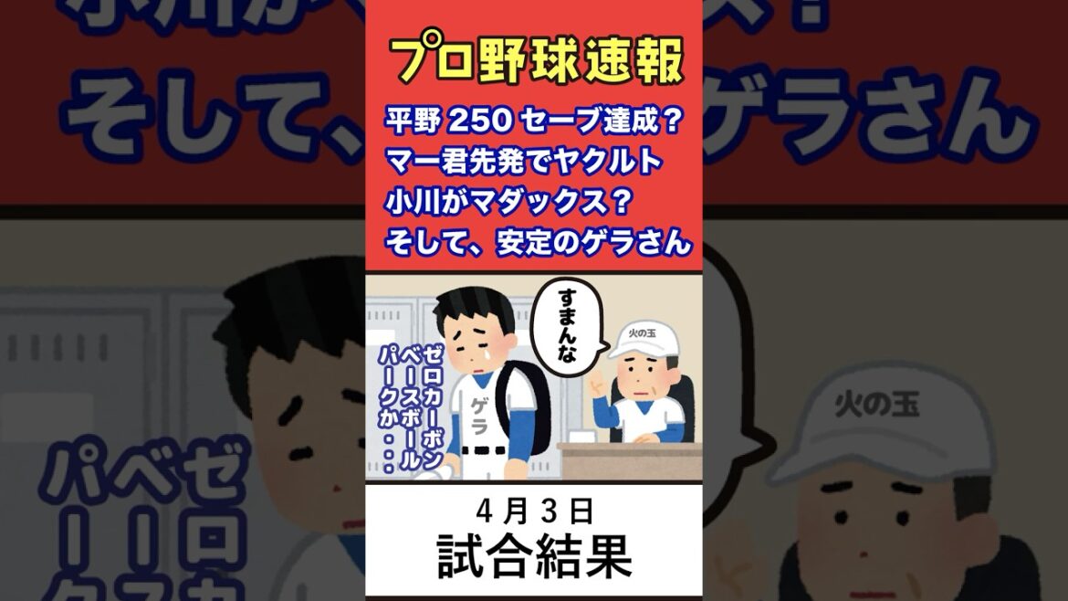 【試合結果】4/3(木)　本日のプロ野球結果発表！#プロ野球 #速報 #shorts