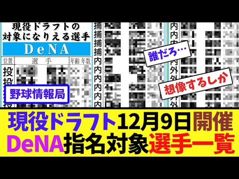 現役ドラフト12月9日開催DeNA指名対象選手一覧【ネット情報局】 現役ドラフト12月9日開催DeNA指名対象選手一覧【ネット情報局】