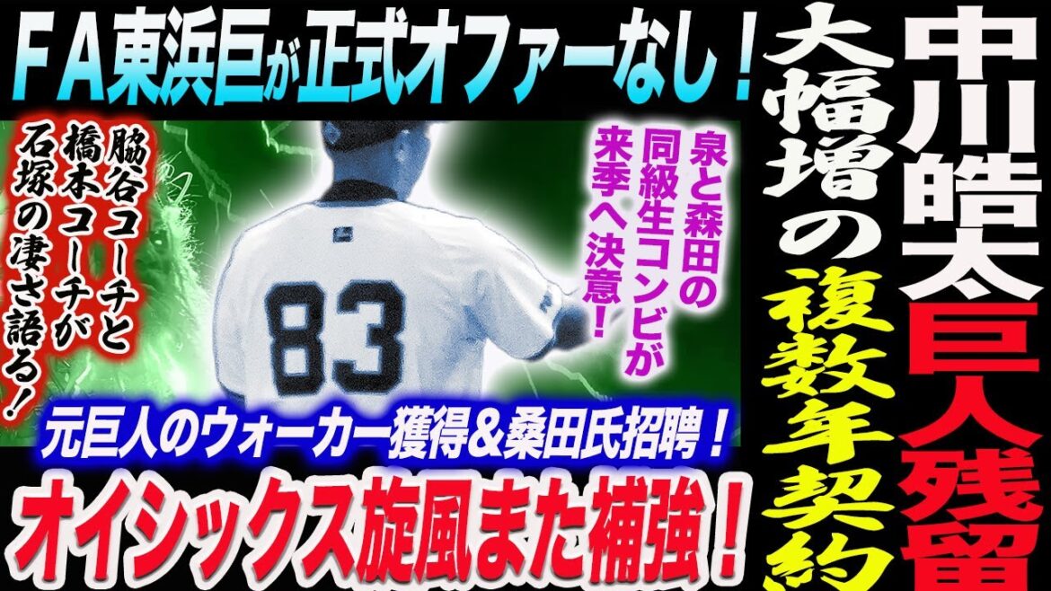 中川皓太が複数年契約！ＦＡ東浜巨が正式オファーなし！脇谷コーチと橋本コーチが石塚の凄さ語る！元巨人ウォーカー獲得＆桑田氏招聘でオイシックス旋風！読売巨人軍 ジャイアンツ 巨人 GIANTS 阿部監督