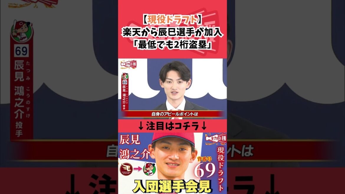 【現役ドラフト】楽天からカープ入りの辰見鴻之介が入団会見🔥「最低でも2桁盗塁」【球団認定】カープ全力応援チャンネル