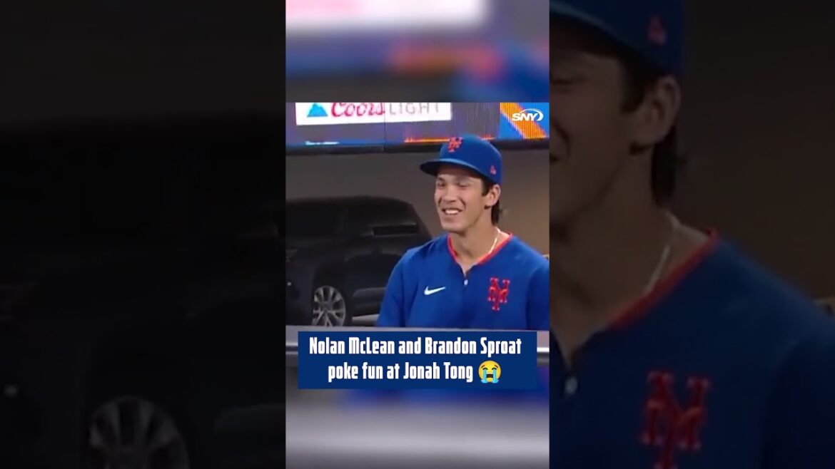 Mets young guns fun...Nolan McLean and Brandon Sproat poking fun at Jonah Tong's big smile 😭😭