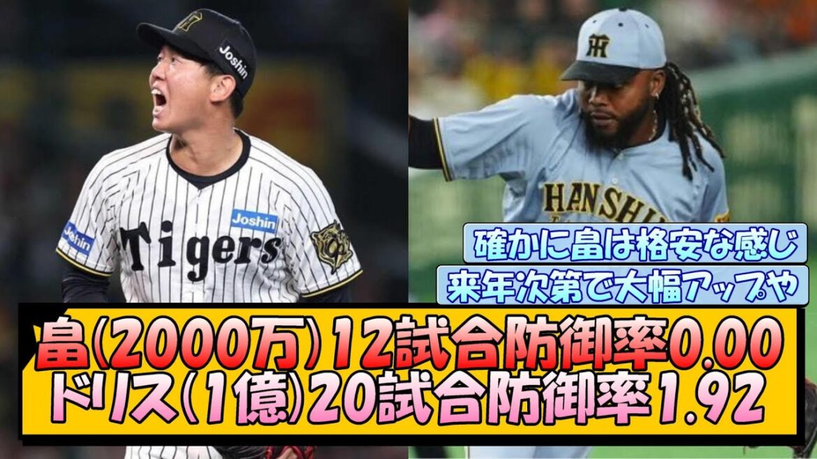 【阪神】畠(2000万)12試合防御率0.00 ドリス(1億)20試合防御率1.92