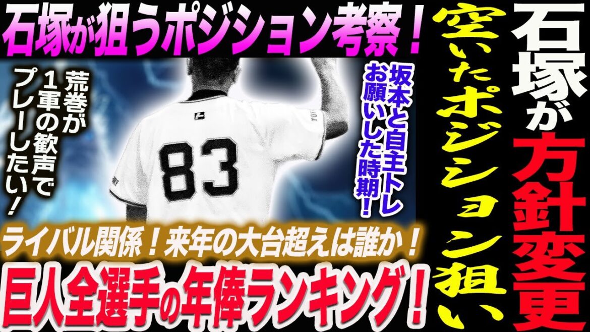 石塚が方針変更！巨人全選手の年俸ランキング！空いたポジション狙い！石塚が狙うポジション考察！荒巻が１軍の歓声でプレーしたい！読売巨人軍 ジャイアンツ 巨人 GIANTS 阿部監督