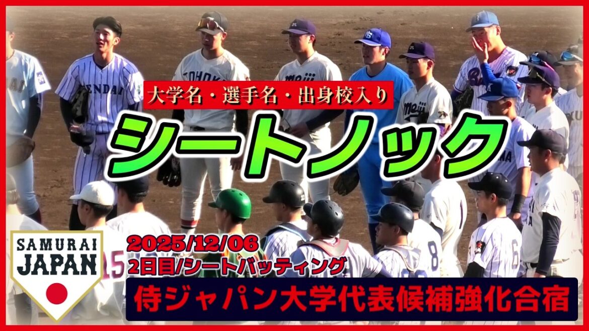【≪ドラフト候補たちのシートノック(選手名テロップあり)/2025侍ジャパン大学代表候補合宿1日目≫全国から精鋭たちが勢揃い!内外野シートノックの様子】2025/12/05侍ジャパン大学代表候補野手陣 【≪ドラフト候補たちのシートノック(選手名テロップあり)/2025侍ジャパン大学代表候補合宿1日目≫全国から精鋭たちが勢揃い!内外野シートノックの様子】2025/12/05侍ジャパン大学代表候補野手陣