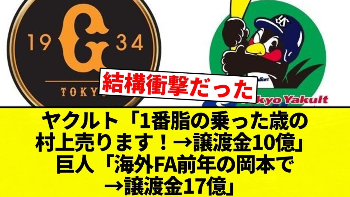 【よーやっとる】ヤクルト「1番脂の乗った歳の村上売ります!→譲渡金10億」巨人「海外FA前年の岡本で→譲渡金17億」【プロ野球反応集】【2chスレ】【なんG】 【よーやっとる】ヤクルト「1番脂の乗った歳の村上売ります!→譲渡金10億」巨人「海外FA前年の岡本で→譲渡金17億」【プロ野球反応集】【2chスレ】【なんG】