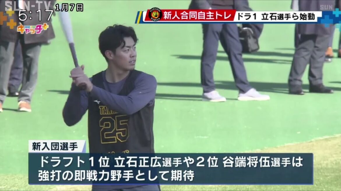 阪神タイガース新人合同自主トレ開始 ドラ1立石ら7選手が汗、藤川監督も激励 阪神タイガース新人合同自主トレ開始 ドラ1立石ら7選手が汗、藤川監督も激励