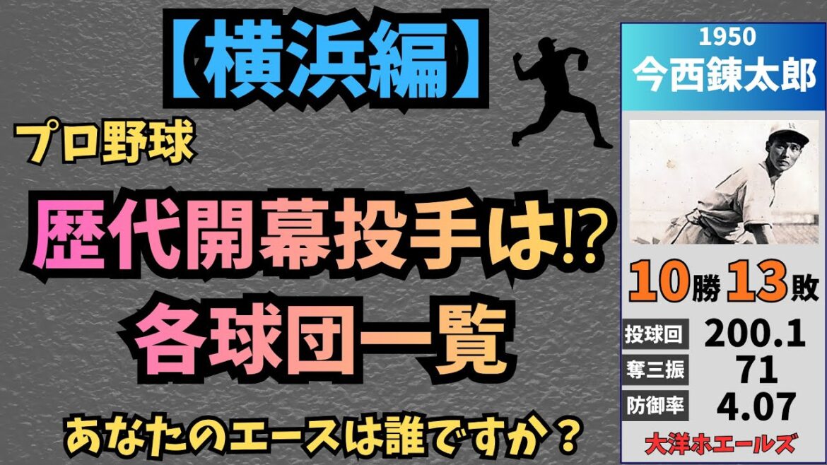 【横浜編】プロ野球歴代開幕投手は!? 各球団一覧 あなたのエースは誰ですか？ #プロ野球 #npb #開幕投手 #東克樹 #石田健大 #今永昇太 #三浦大輔 #遠藤一彦 #平松政次 #濵口遥大