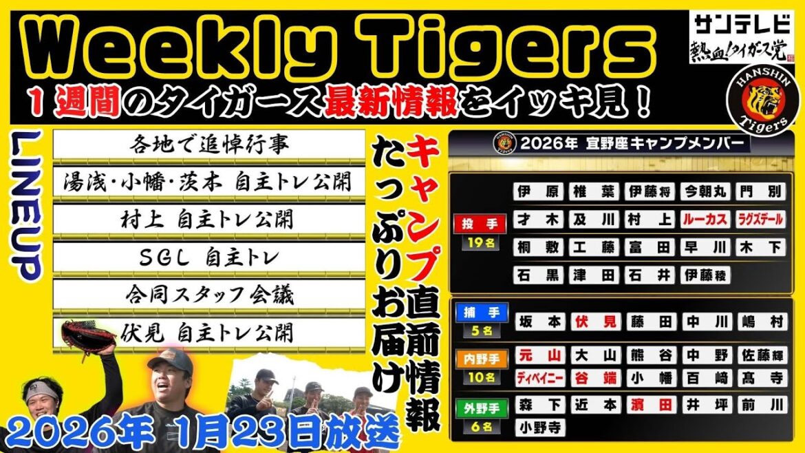 【1/17～1/23のタイガース情報🐯】ドラ2谷端将伍＆ドラ4早瀬朔初登場！初々しい恒例の自己紹介／キャンプ直前！自主トレ情報たっぷり #熱血タイガース党