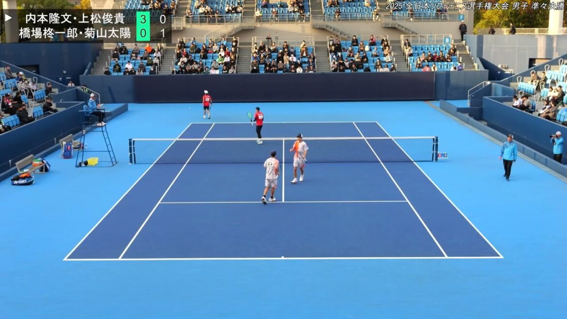 2025年 全日本ソフトテニス選手権大会 男子 準々決勝  内本 隆文・上松 俊貴(広島 ＮＴＴ西日本) 対 橋場 柊一郎・菊山 太陽(日本学連 法政大学)