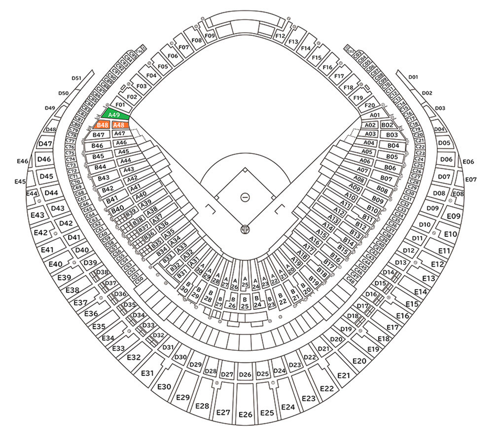 『ビジターチーム応援パック』対象エリアは内野ビジターチーム応援席A49ブロック、指定席B(阪神戦のみ) A48、B48ブロック