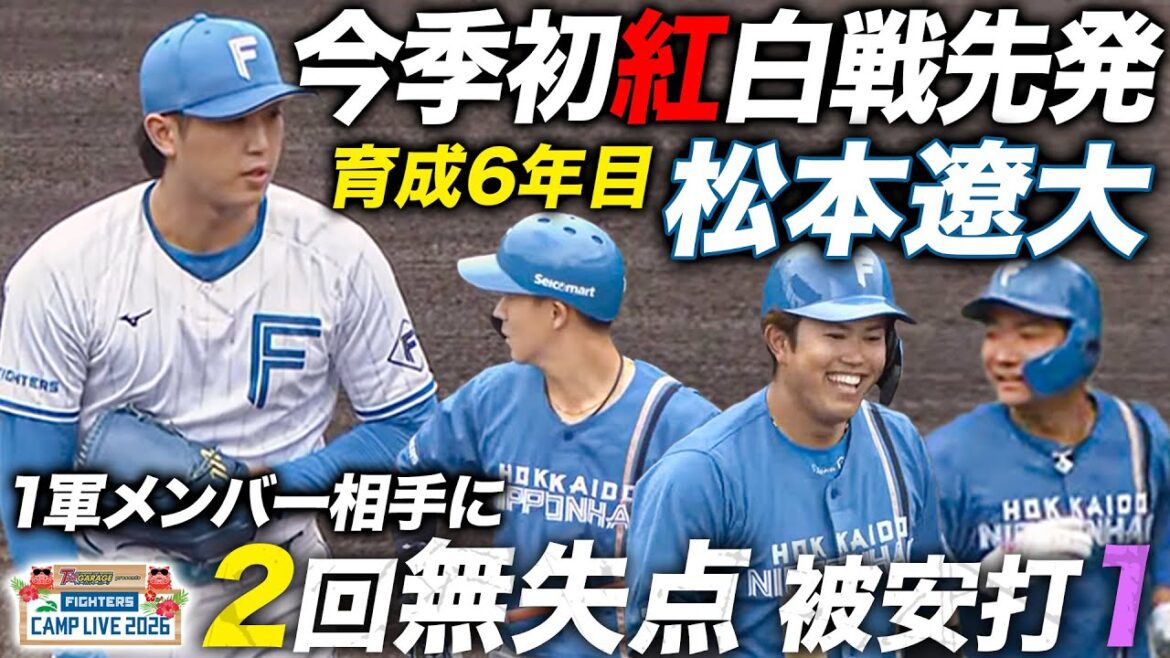 【今季初紅白戦】松本遼大が先発‼️1軍メンバー揃う紅組相手に2回無失点＜2/2ファイターズ春季キャンプ2026＞