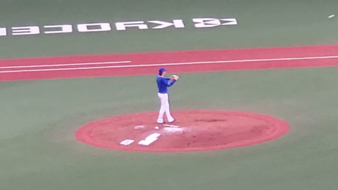 20250402　中川颯が投球練習！流れるのはT-WAVE　6@京ｾﾗﾄﾞｰﾑ大阪･ﾚﾌﾄ外野上段