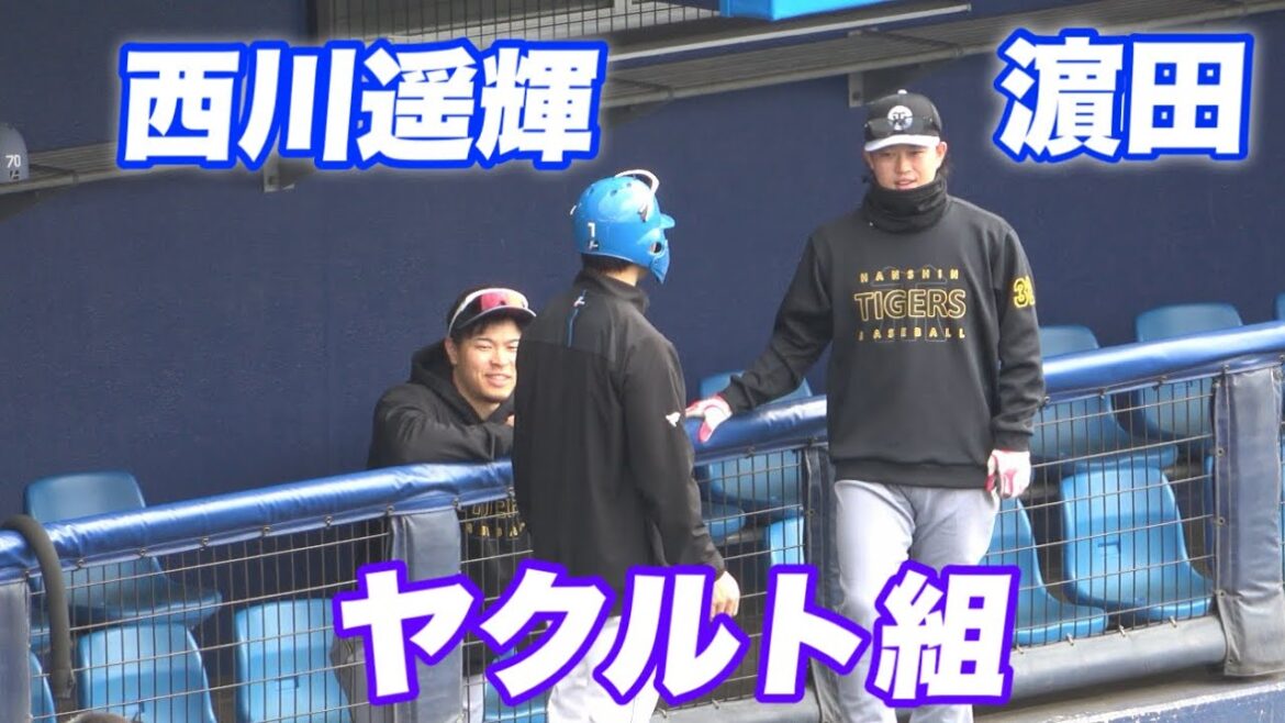 【元ヤクルトのチームメイトの西川遥輝 濵田が練習試合前に！！】阪神対日ハム