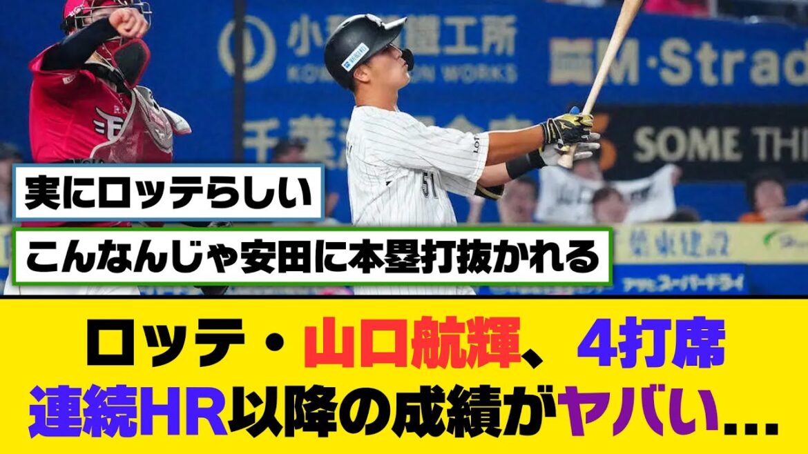 ロッテ・山口航輝、4打席連続ホームラン以降の成績がヤバい...【5ch/2ch】【なんj/なんg】【反応集】