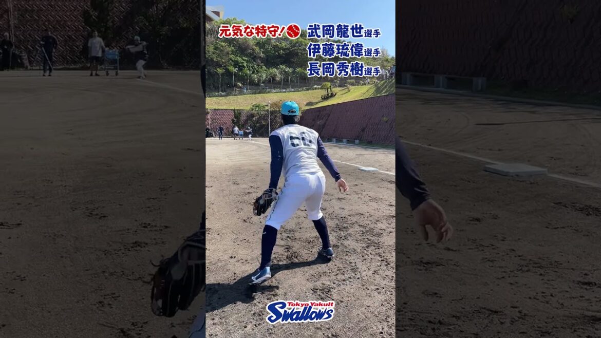 武岡龍世選手&伊藤琉偉選手＆長岡秀樹選手の元気な特守！2026浦添キャンプ第3クール1日目 #伊藤琉偉 #長岡秀樹 #shorts