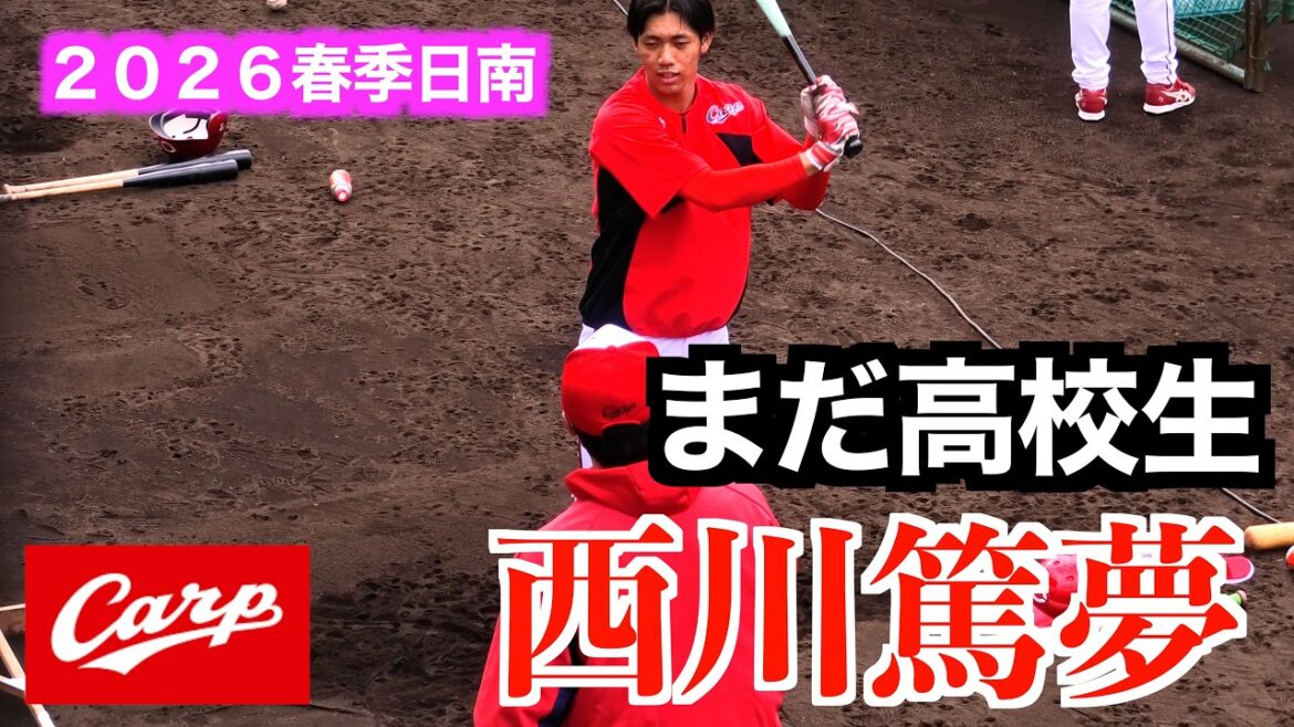 【まだ高校生】西川篤夢ティー【２０２６広島東洋カープ春季日南キャンプ紅白戦２戦目】